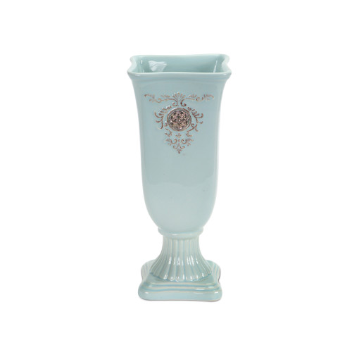 9.5" Sky Blue and Silver Spring Victorian Square Flower Vase
