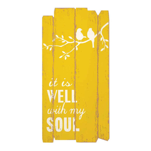 23.5" Yellow and White "it is WELL with my SOUL" Distressed Rectangular Wall Plaque