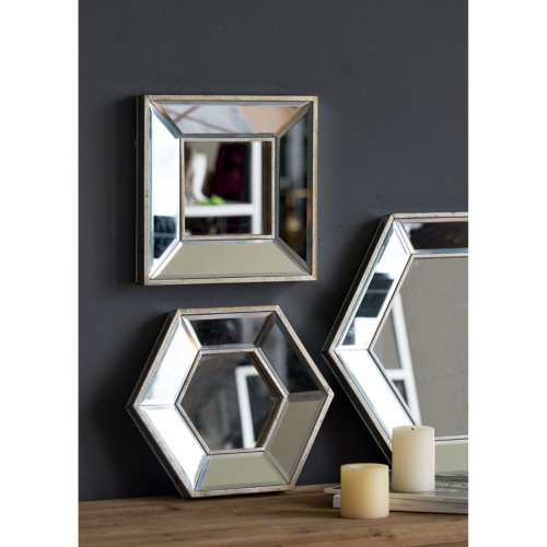 Set of 3 Silver Mirrored Classic Vintage Style Wooden Framed Wall Mirrors 18"