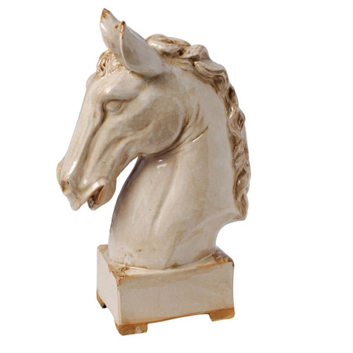 11.5" Ivory and Brown Glossy Patina Finish Horse Statue