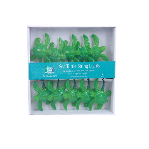 Set of 10 Sea Turtle Summer Patio String Mini Lights - 8.5 ft Green Wire