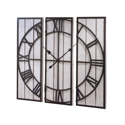 36" White and Black 3-Piece Wall Clock with Roman Numerals