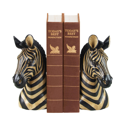 Set of 2 Black and Cream Finish Pair Zebra Bookends 8.5"