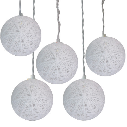 10 Battery Operated White Globe Christmas Lights with Timer - 7.5 ft White Wire