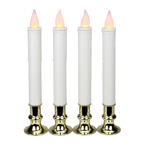 Set of 4 White and Gold LED Battery Operated Christmas Candle Lamps with Base 9.25"