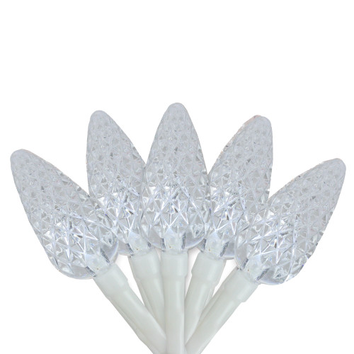 35 Battery Operated White LED Faceted C6 Christmas Lights - 12.25 ft White Wire