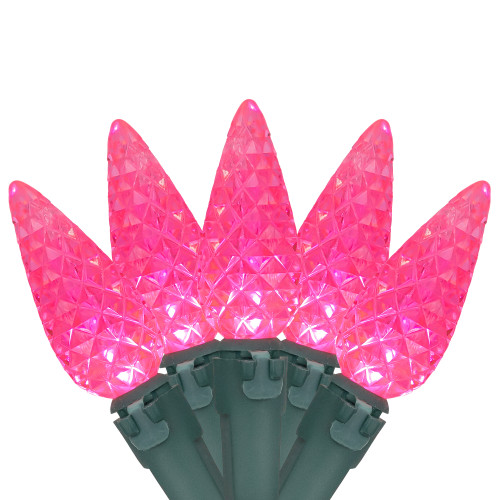 70-Count Pink LED Faceted C6 Christmas Lights - 23 ft Green Wire