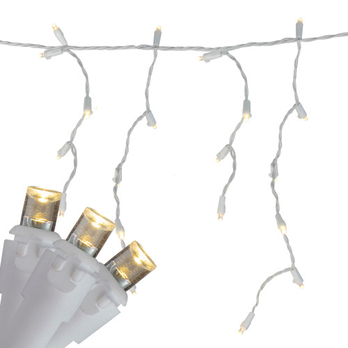 70ct White LED Wide Angle Icicle Christmas Lights White Wire Christmas