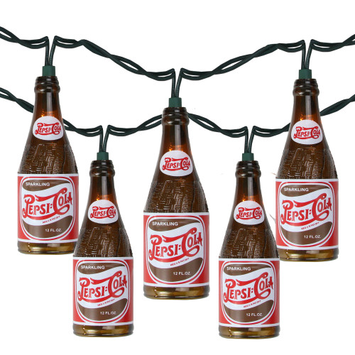 10-Count Brown and Red Vintage Pepsi Bottle Novelty Christmas Light Set, 8.5ft Green Wire