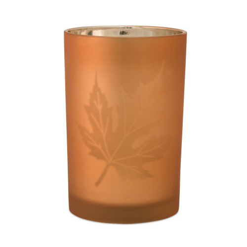Set of 12 Translucent Orange Fall Leaf Design Glass Votive Holder 7.25"