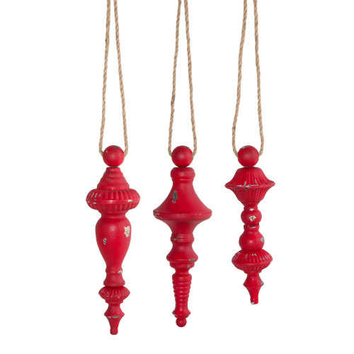 Set of 6 Red Finial Design Iron Drop Hanging Ornaments 13.5"