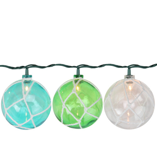 10 Turquoise Blue, Green and Clear Float Mini Summer Patio String Lights - 8.5 ft Green Wire