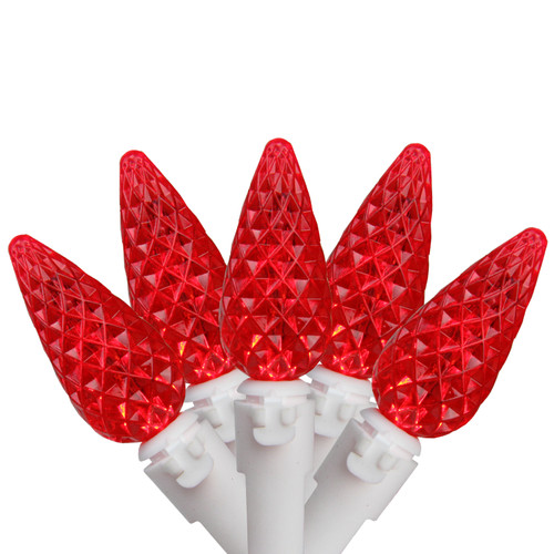 50 Red Faceted LED C6 Christmas Lights - 16.3 ft White Wire