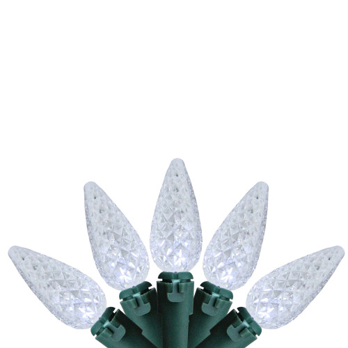 70 White LED C6 Christmas Lights - 33.75 ft Green Wire