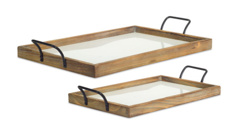 Set of 2 White Iron Trays 24.75"