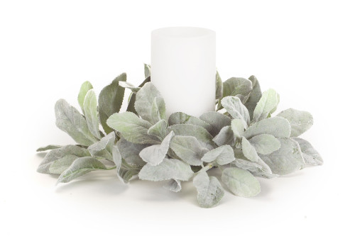 Set of 6 Green Velvety Soft Lambs Ear Polyester Candle Ring 12”