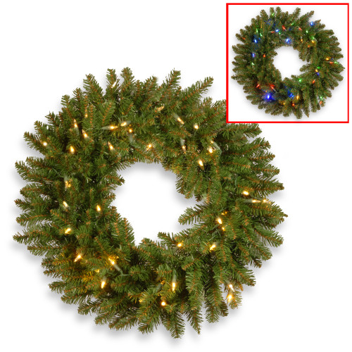 24” Pre-Lit Kingswood Fir Artificial Christmas Wreath – Battery Operated Dual Color LED Lights