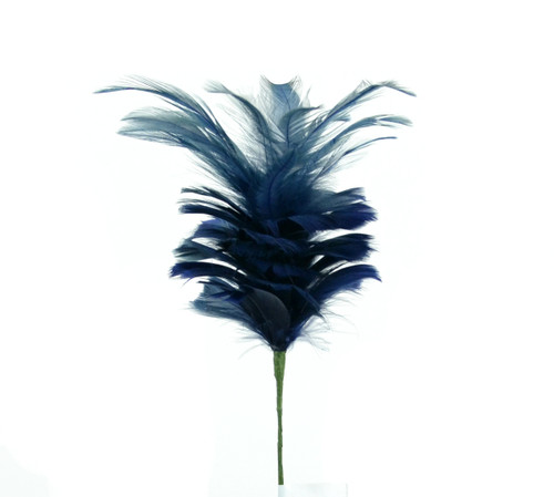 Set of 4 Blue Goose Satinette and Hackle Feather Flower Stems 19"