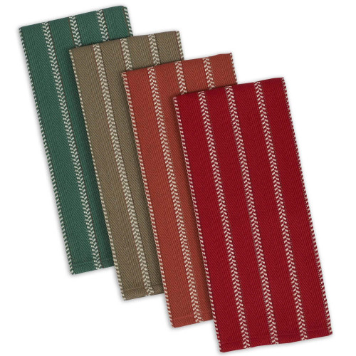 Set of 4 Red and Green Chevron Heavyweight Dishtowels 28"