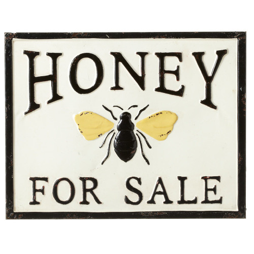 Set of 2 White Retro "Honey for Sale" Bee Hanging Wall Art 18"