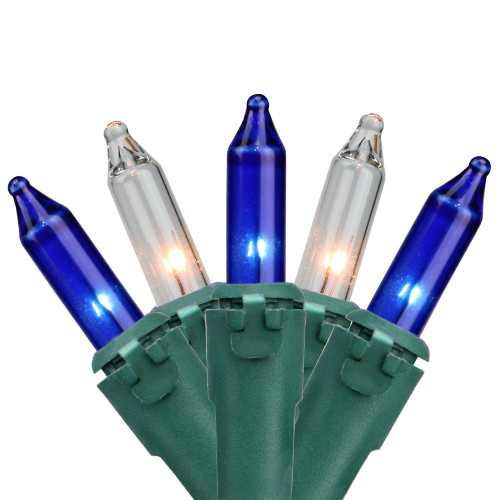 35-Count Blue and Clear Mini Christmas Light Set, 7ft Green Wire