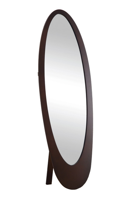 59" Brown and Clear Contemporary Wooden Framed Oval Floor Mirror