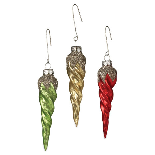 Set of 6 Red and Gold Icicle Hanging Christmas Ornaments 4"