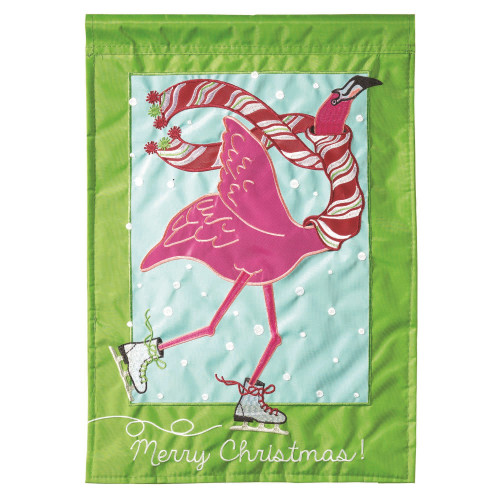 Christmas Ice skating Pink Flamingo Candy cane Scarf Garden Flag 13" x 18"