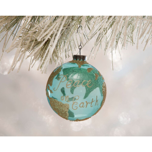 6ct Green and Brown "Peace on Earth" Christmas Ball Hanging Ornaments 3.75"