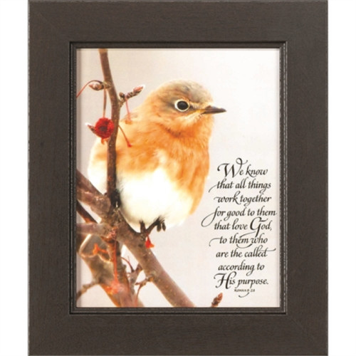 Orange and Brown Bird and Bible Verse Printed Framed Rectangular Glass Wall Art Decor 13" x 11"