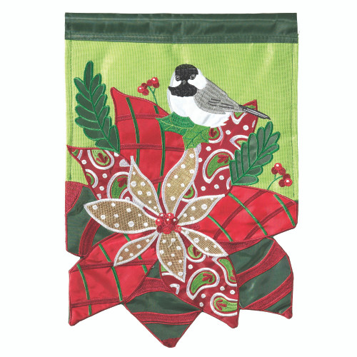 Red and Green Poinsettia Printed Rectangular Garden Flag 42" x 29"