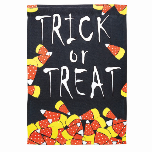 Black and Orange Candy Corn "Trick Or Treat" Outdoor Garden Flag 18" x 13"