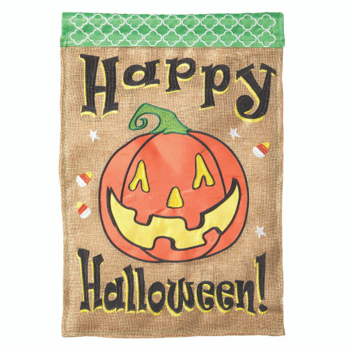 Green and Orange Double Sided Halloween Pumpkin Burlap Garden Flag 18" x 13"