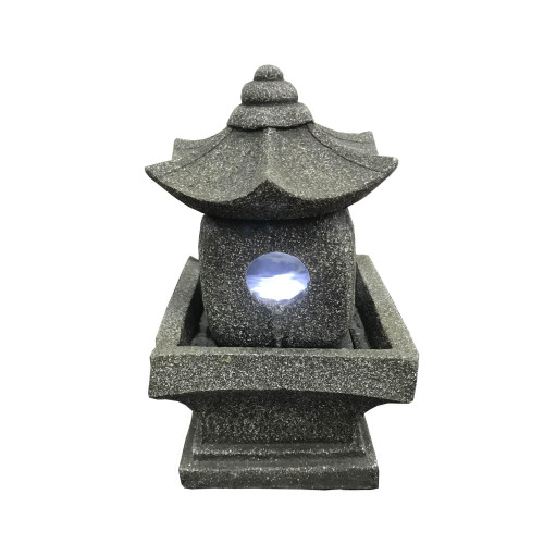 11" Warm White LED Lighted Pagoda Outdoor Garden Fountain