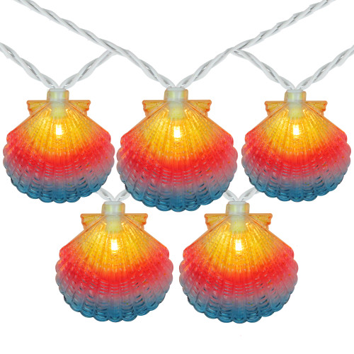 10-Count Vibrantly Colored Seashell Outdoor Patio String Light Set, 7.25ft White Wire