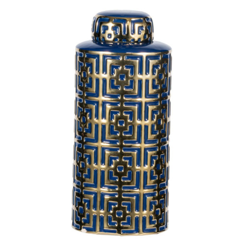 13" Gold and Blue Vintage Style Lidded Jar