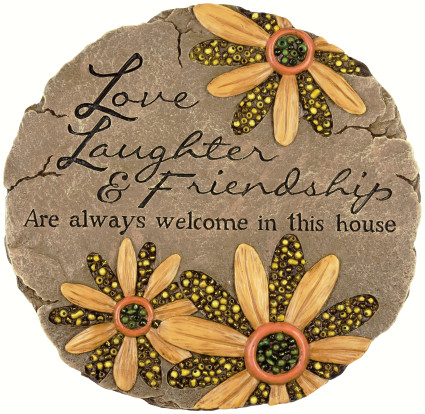 9.25" Love, Laughter and Friendship Beaded Floral Outdoor Garden Patio Stepping Stone