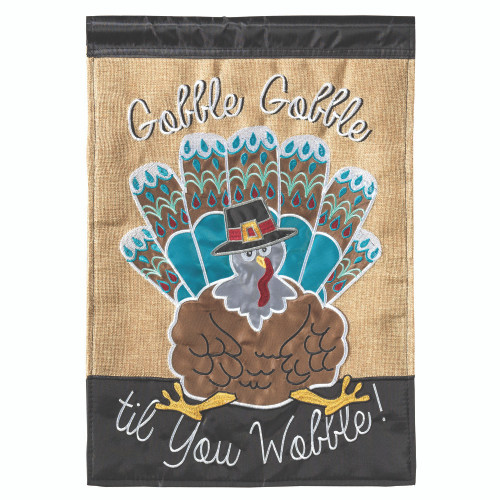 Beige and Brown "Gobble Gobble til you Wobble" Rectangular Large Flag 29" x 42"