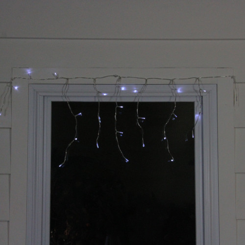 24 White LED Wide Angle Icicle Christmas Lights - 2.1 ft Clear Wire