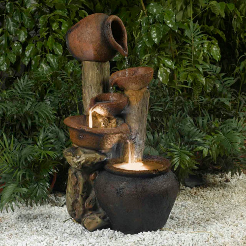 33" LED Lighted Rustic Rocks and Urn Pots Outdoor Patio Garden Water Fountain