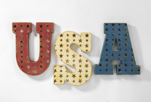 Red and Blue USA Wall Art with Star Shaped Design 15" x 13"