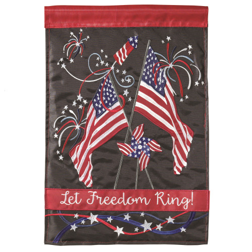 Red, White and Blue American Flag and Fireworks "Let Freedom Ring" Garden Flag 13" x 18"