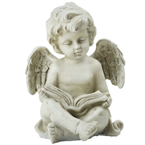 6.5" Gray Decorative Sitting Cherub Angel Outdoor Garden Statue