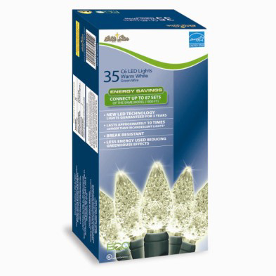 Set of 35 Super Bright Warm White LED C6 Faceted Christmas Lights - Green Wire