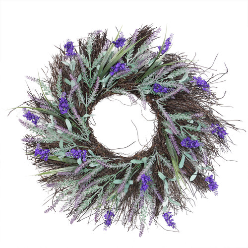 Lavender with Heather Spring Floral Twig Wreath, Purple and Green 22-Inch - 32556005