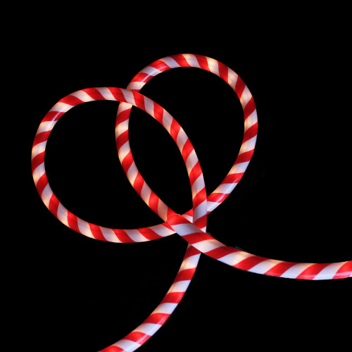18' Red and White Striped Candy Cane Outdoor Christmas Rope Lights