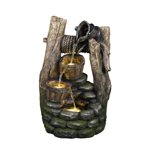 20" Brown Outdoor Garden Fountain with Pouring Pail