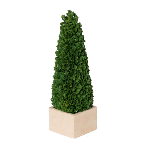15.5" Green and Cream White Faux Potted Topiary Tree
