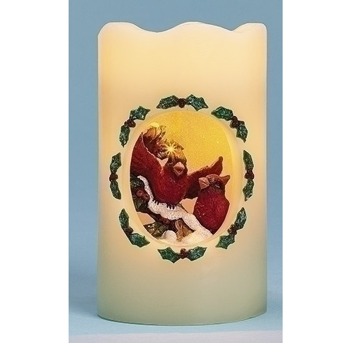 Pack of 4 Battery Operated LED Lighted Cardinals on Snowy Branch Flameless Candles 5"