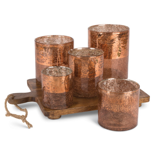 Set of 5 Traditional Style Decorative Votive Garden with Copper Finish 15"